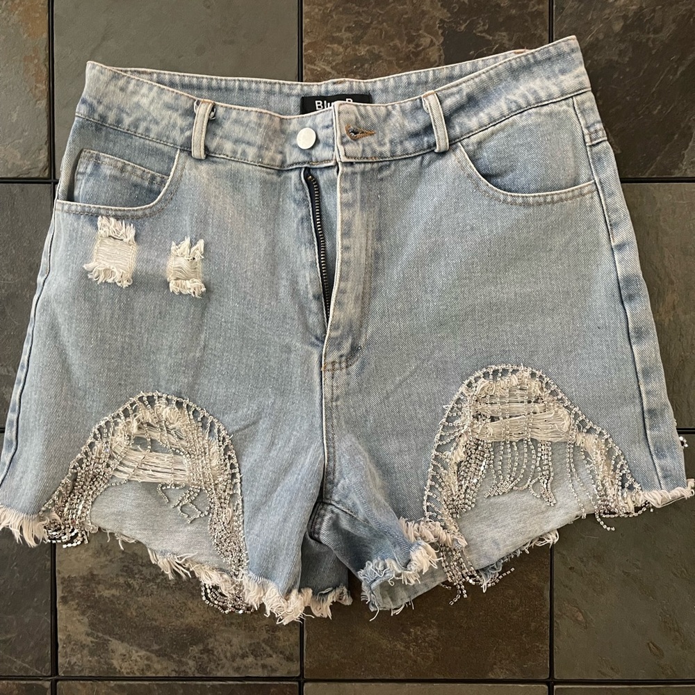 NWT! Rhinestone fringe jean shorts
